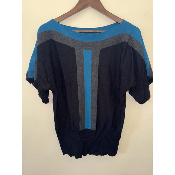 Cable & Gauge Tops - Cable & Gauge Colorblock Knit Top M Black Teal Blue Gray Dolman Sleeve Boat Neck